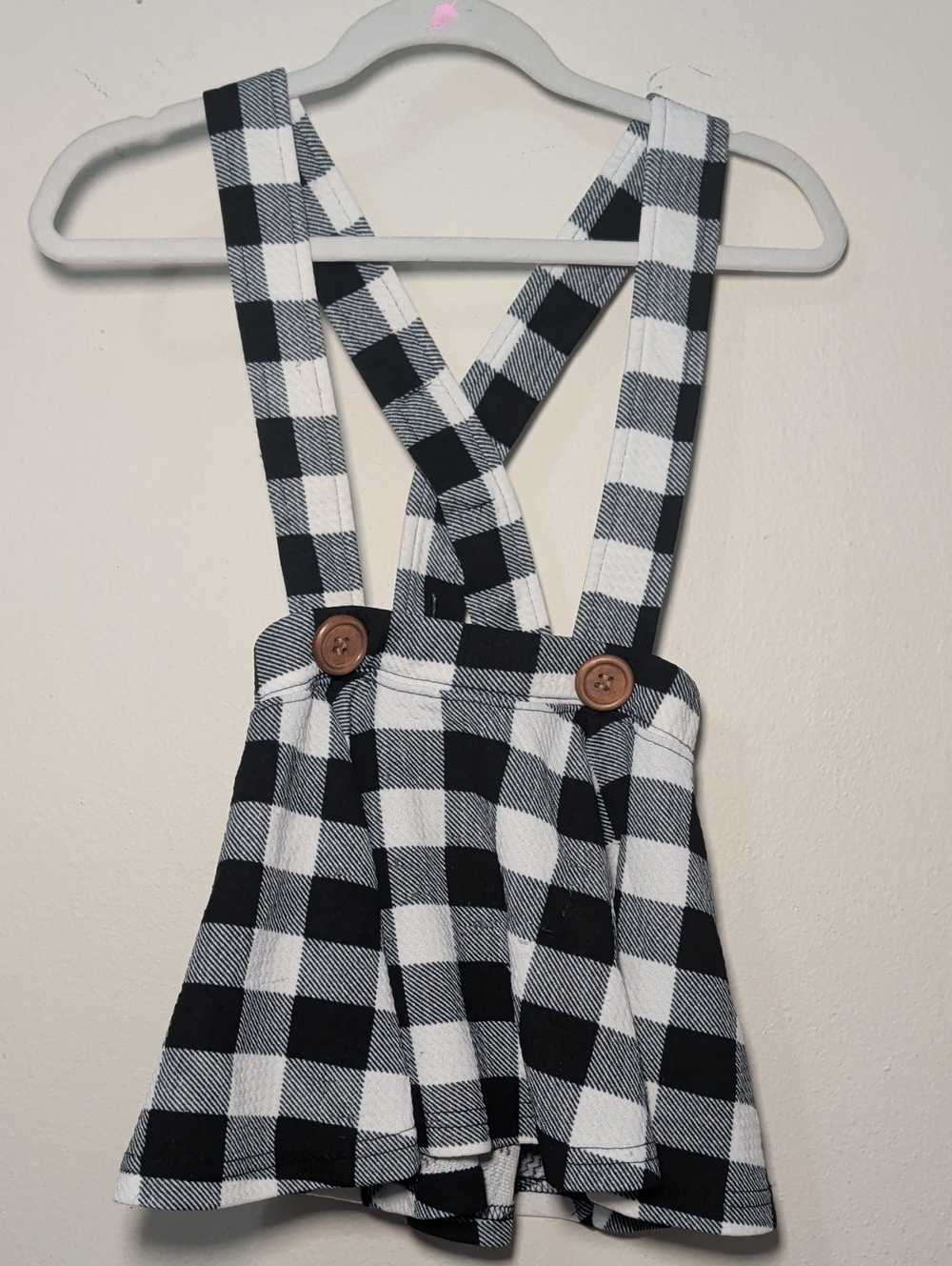 Sew Sassy Black + White Gingham Suspender Skirt Crisscross Straps Girls Size 2T